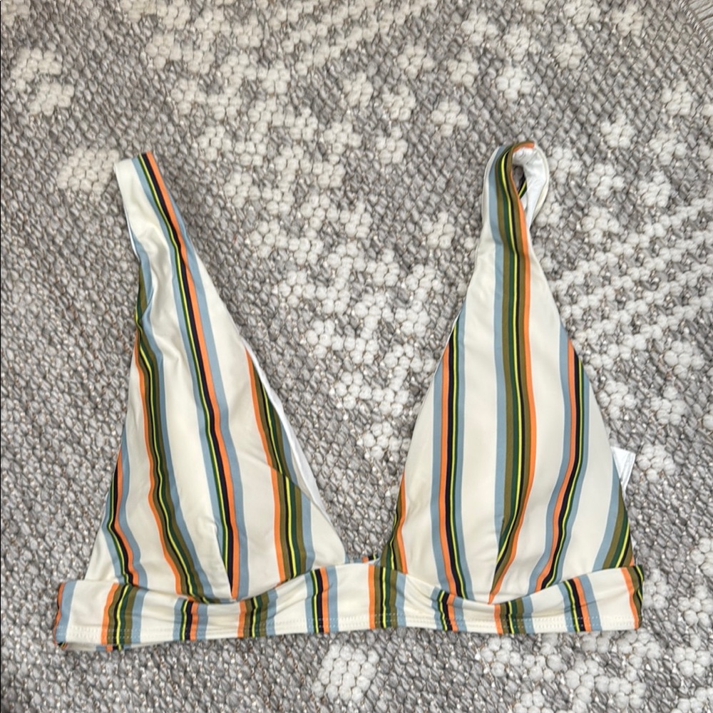 RVCA White and Green Triangle Bikini Top